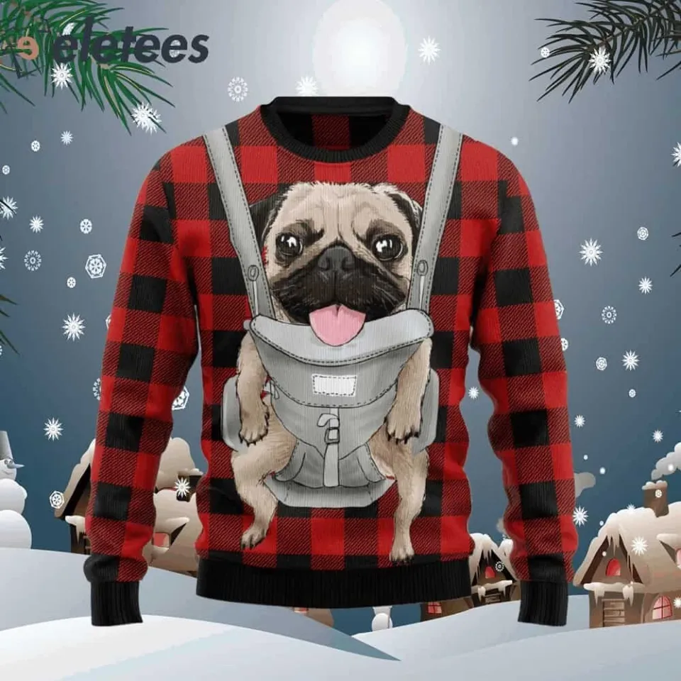 Front Carrier Dog Pug Ugly Christmas Sweater I6OUREQO