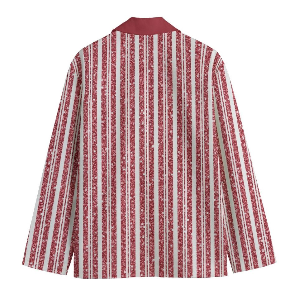 Red and White Sparkle Red Stripes Lightweight Blazer/Sport Coat - Red Lapel