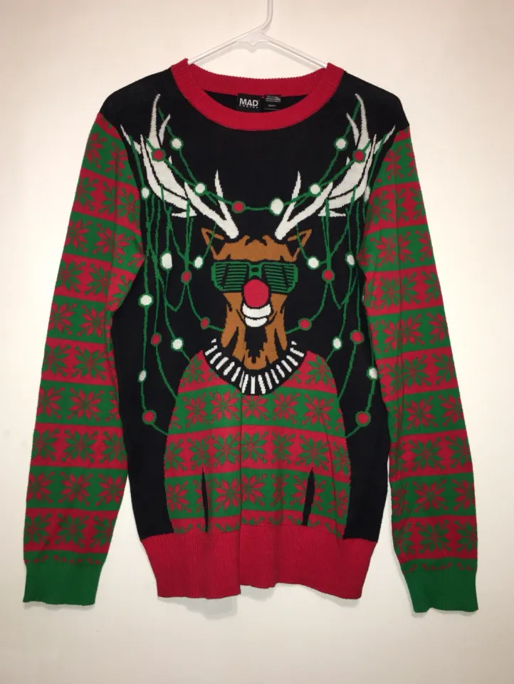 Mad Engine Men’s Small Light-up UGLY-CHRISTMAS Reindeer Sweater Small