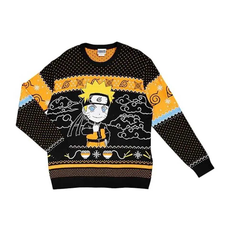 Narutoo Shippuden Sasuke Chibi Ramen Holiday Snowflakes Ugly Christmas Sweater