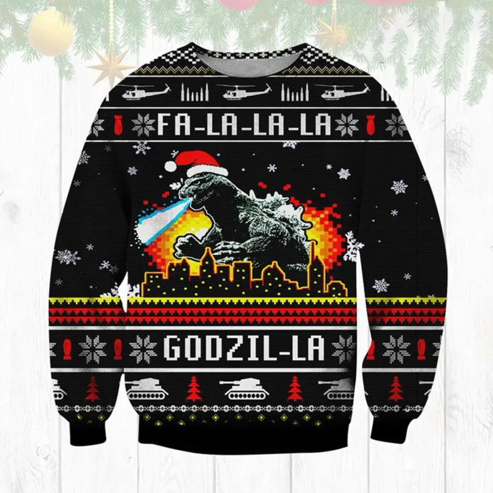 Fa la la la la Dragon Ugly Christmas Sweater Size S-5XL