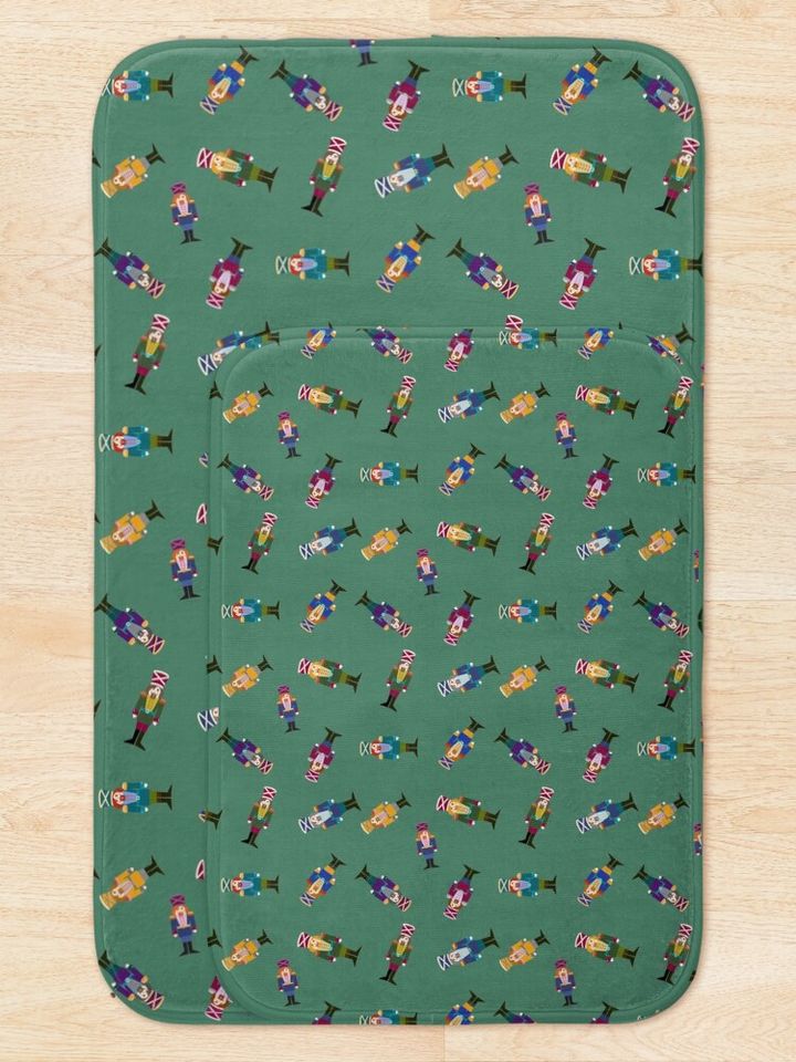 Nutcracker Parade - Christmas design pattern with green background Bath Mat