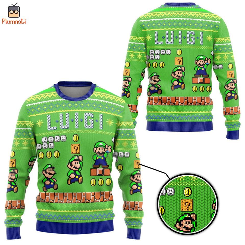 Super Mario Luigi Ugly Christmas Sweater, Mario Luigi Sweater, Mario Christmas Shirt, Mario Family Christmas, Christmas Vacation Shirt