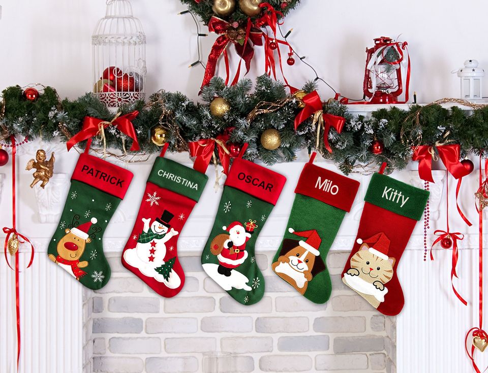 Personalised Christmas Stocking - Traditional Snowman - Embroidered Name