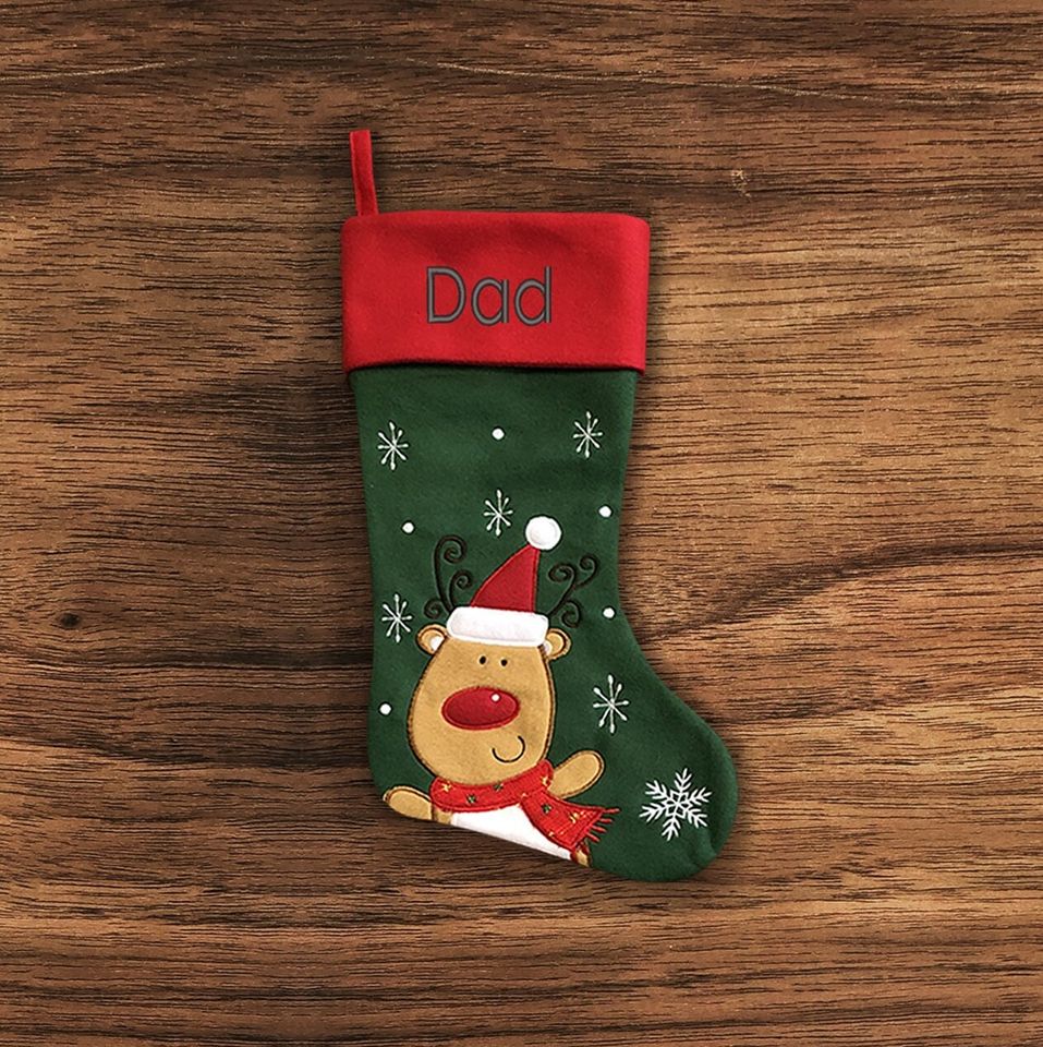 Personalised Christmas Stocking - Traditional Snowman - Embroidered Name
