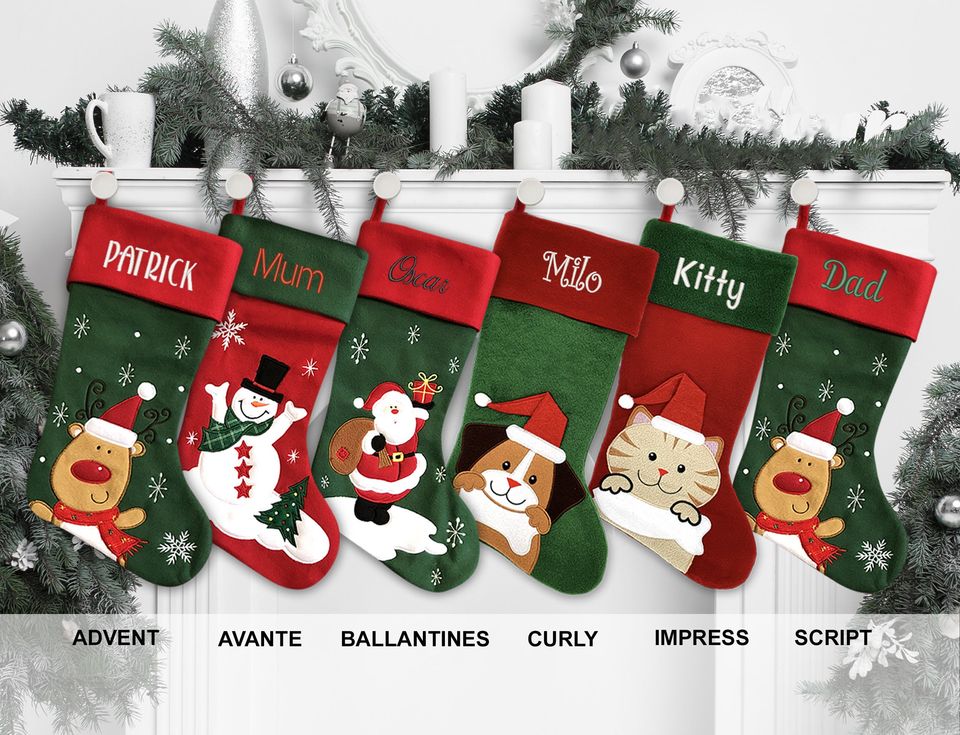 Personalised Christmas Stocking - Traditional Snowman - Embroidered Name