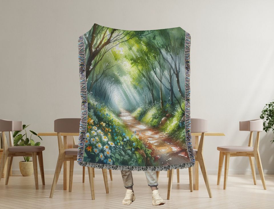 Watercolor Enchanted Forest Woven Blanket