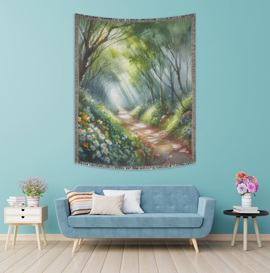 Watercolor Enchanted Forest Woven Blanket