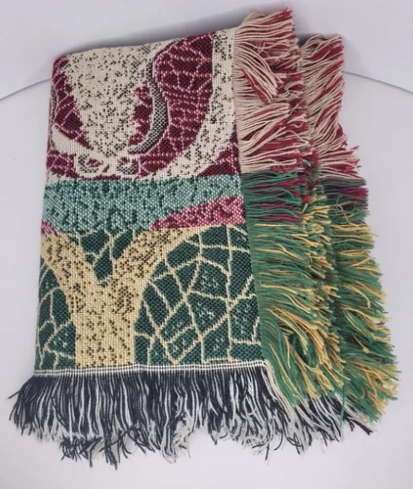 Stained Glass Knit Woven Throw Blanket Tapestry Christmas Tree 55"×44"