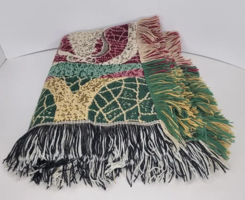 Stained Glass Knit Woven Throw Blanket Tapestry Christmas Tree 55"×44"