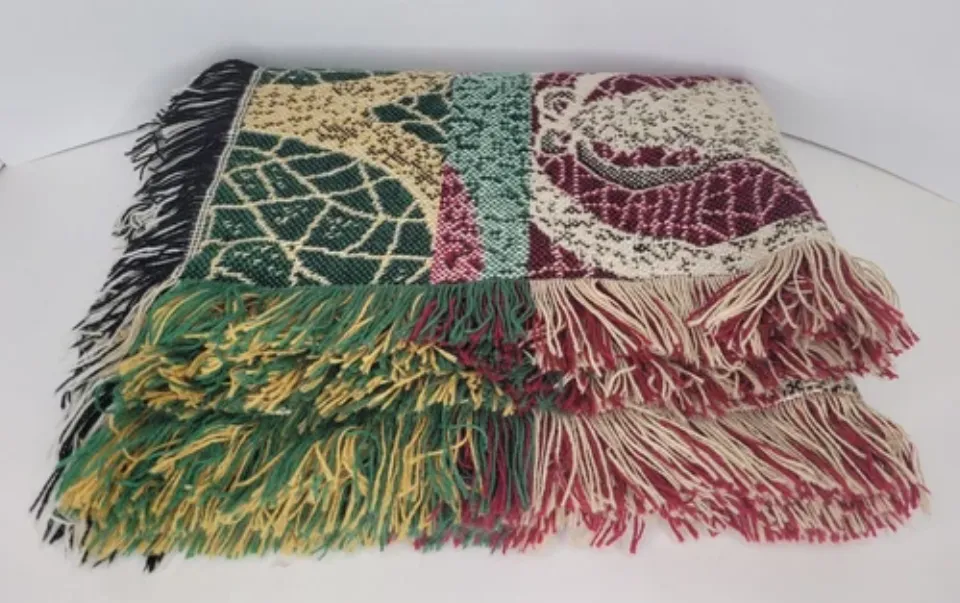 Stained Glass Knit Woven Throw Blanket Tapestry Christmas Tree 55"×44"