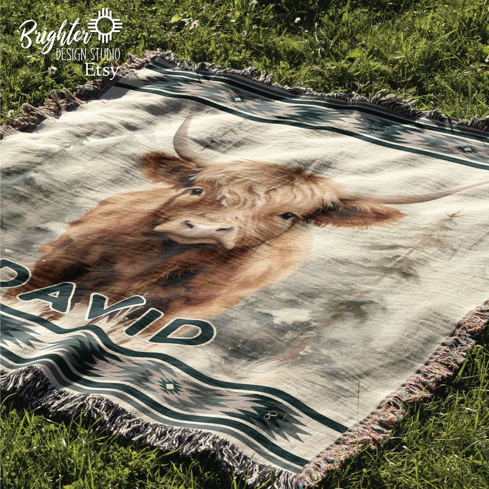 Personalized Highland Cow Woven Blanket