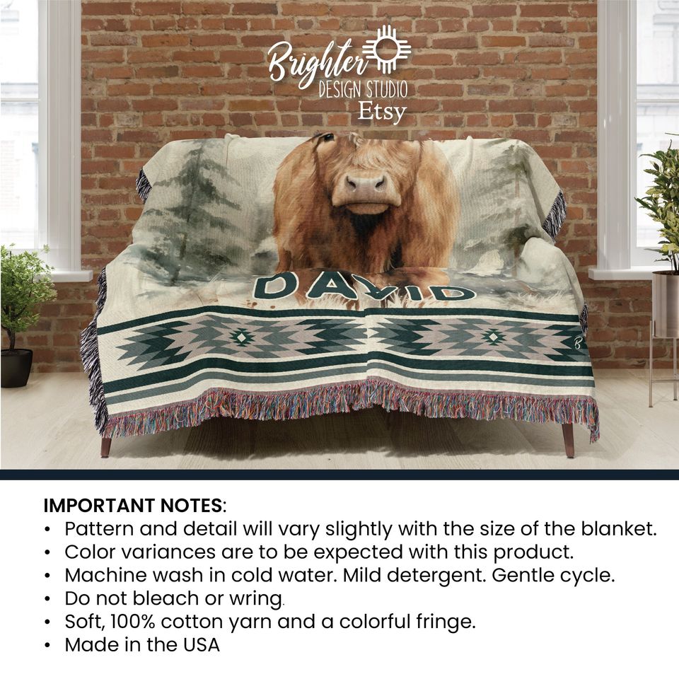 Personalized Highland Cow Woven Blanket