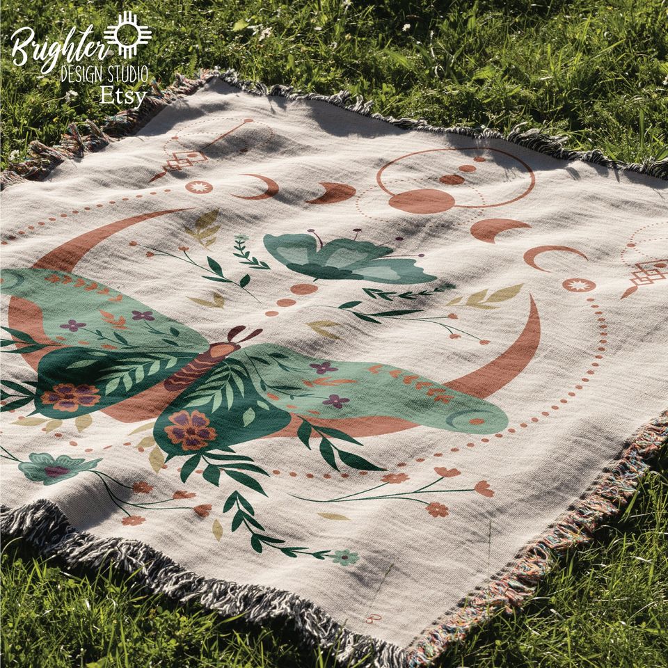 Celestial Moth Woven Blanket