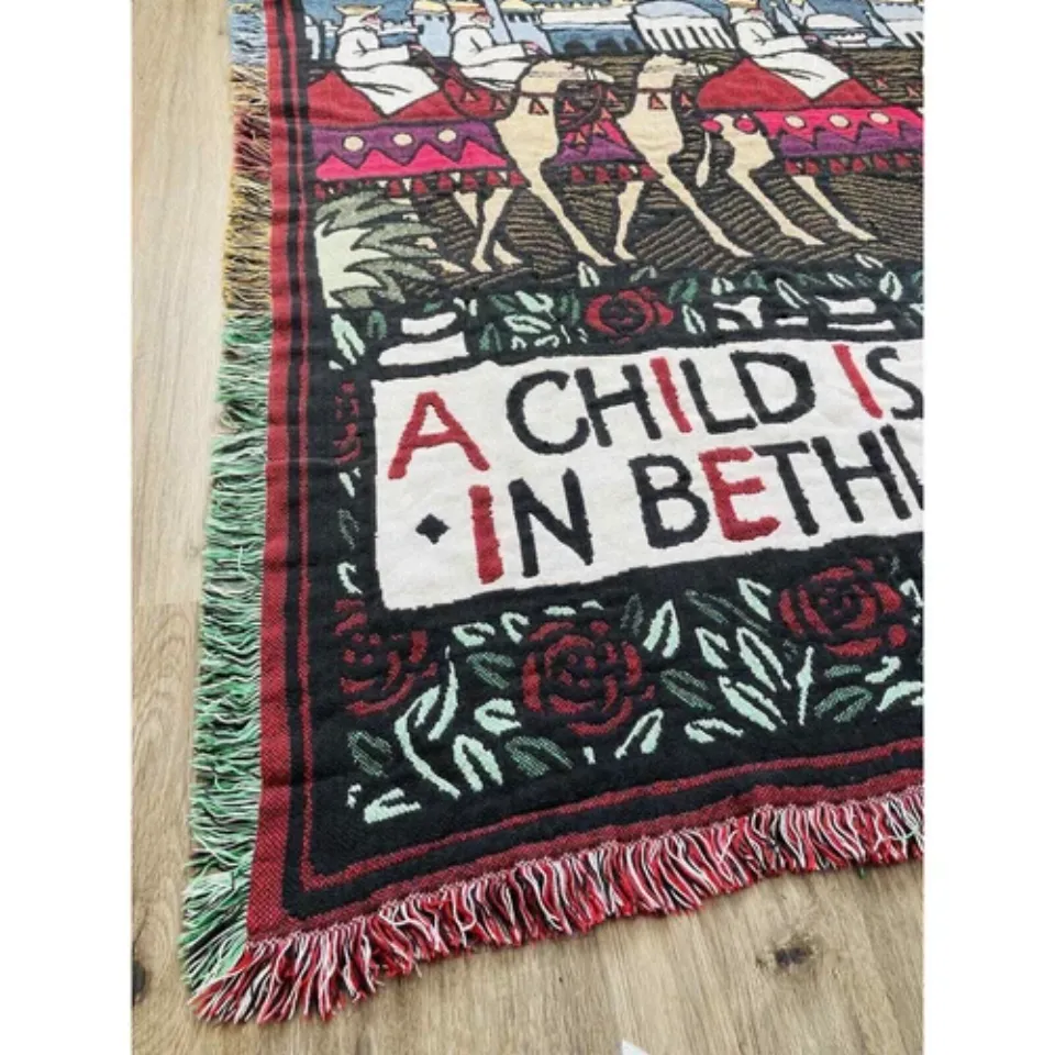 Woven Tapestry Throw Blanket Christmas Wise Men Child Born Bethlehem Reversible