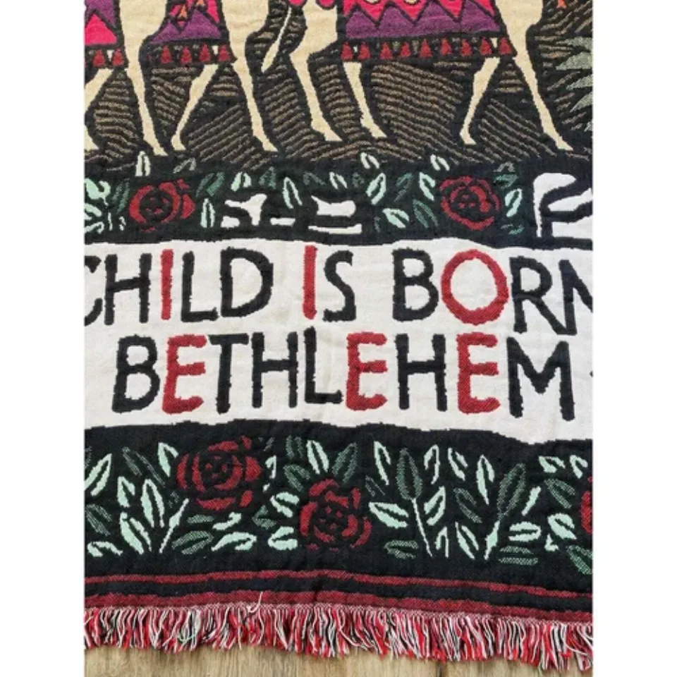 Woven Tapestry Throw Blanket Christmas Wise Men Child Born Bethlehem Reversible