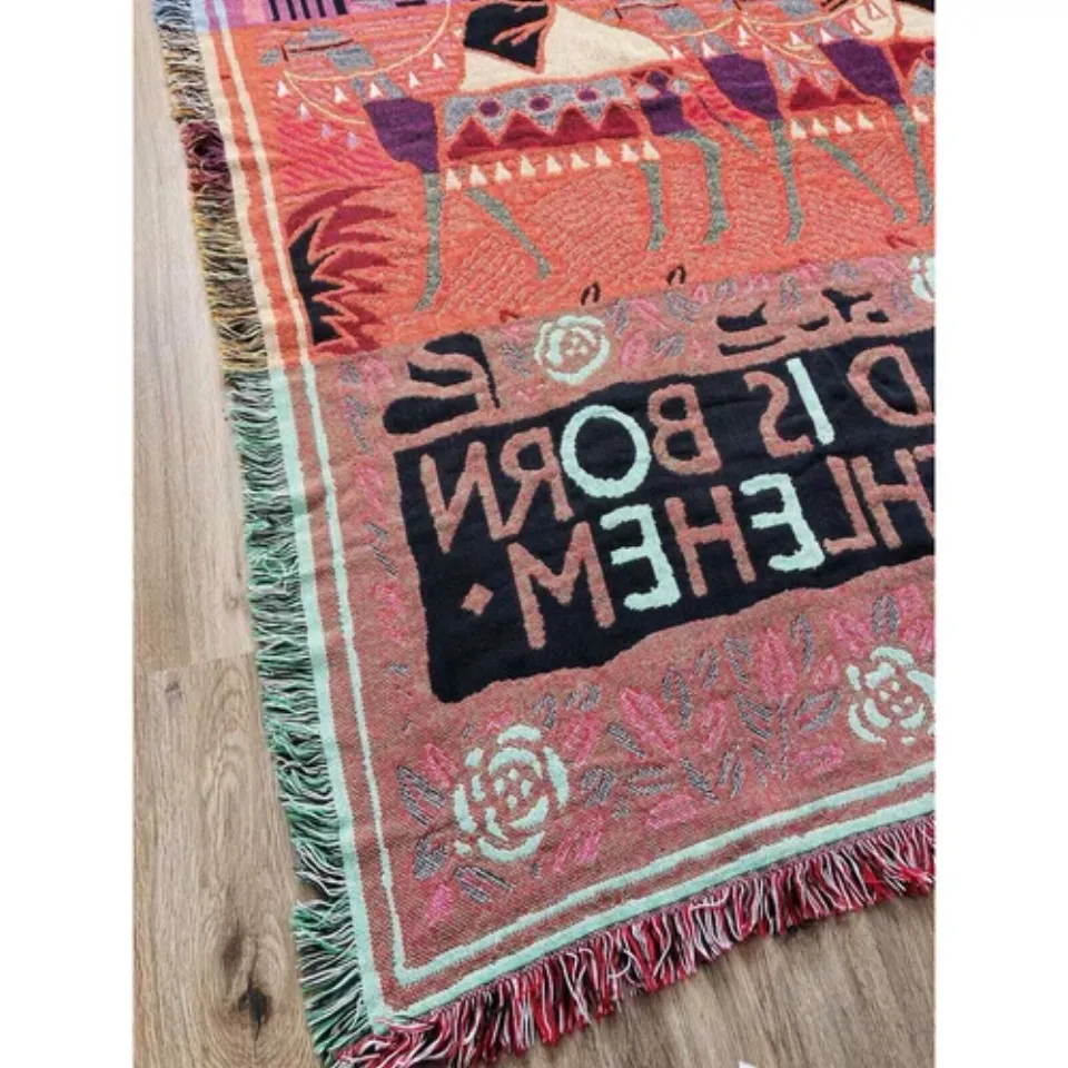 Woven Tapestry Throw Blanket Christmas Wise Men Child Born Bethlehem Reversible