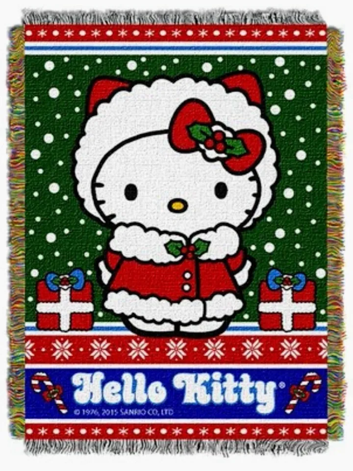 Northwest Company Hello Kitty Christmas Snowy Kitty Woven Tapestry Blanket