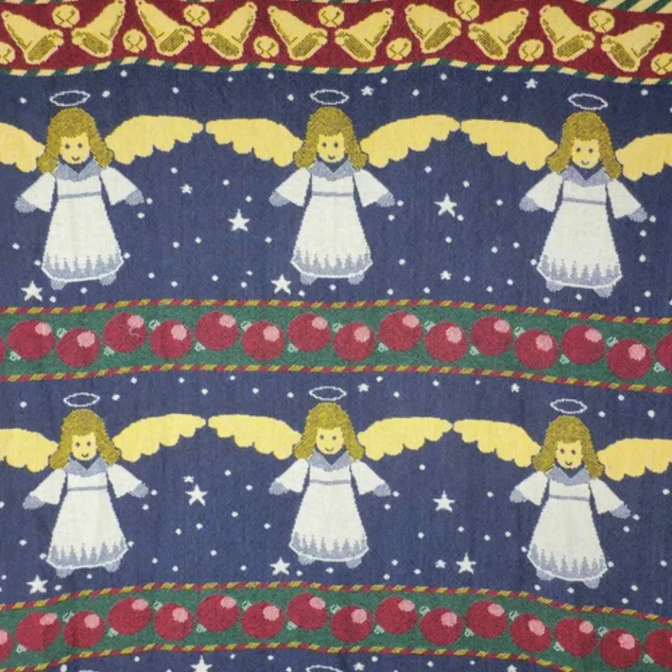 Vintage Crown Crafts Christmas Angel Woven Throw 62 x 50 Fringe Afghan Cotton