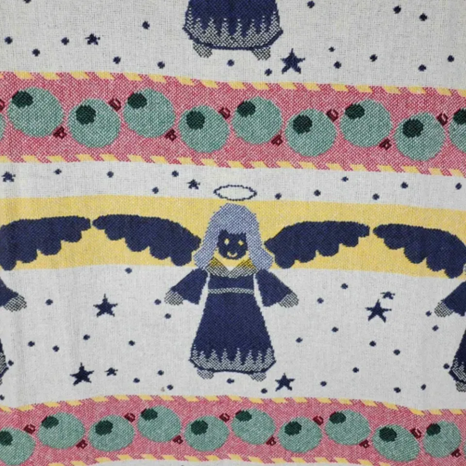 Vintage Crown Crafts Christmas Angel Woven Throw 62 x 50 Fringe Afghan Cotton