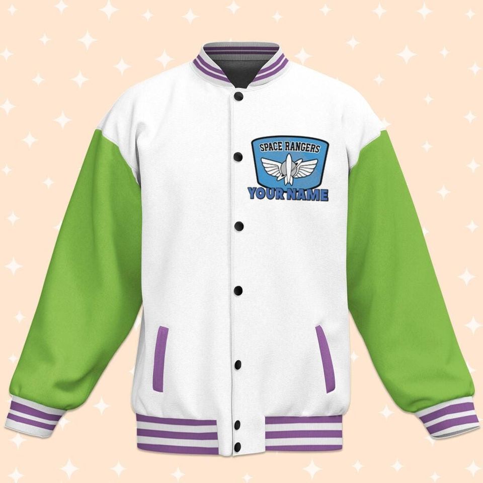 Personalize Disney Toy Story To Infinity And Beyond White Green, Varsity Jacket, Baseball Team Outfit, Personalized Disney Uniform Varsity