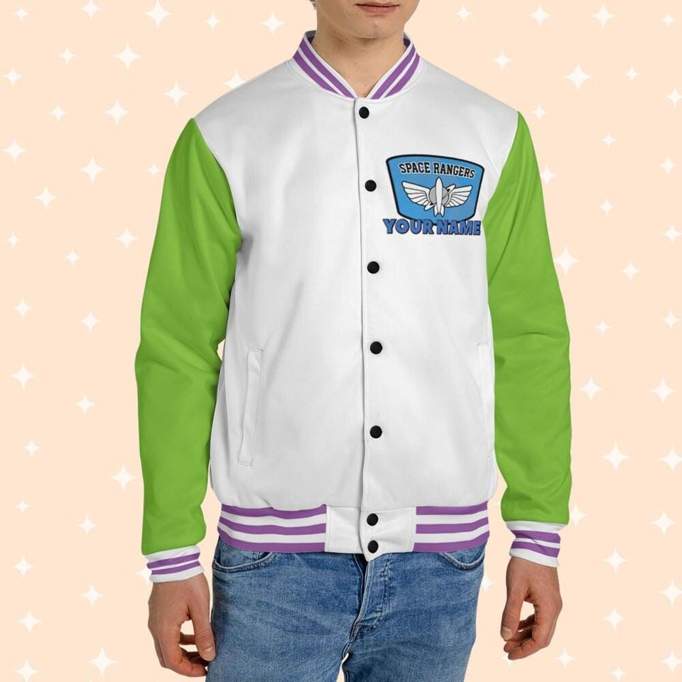 Personalize Disney Toy Story To Infinity And Beyond White Green, Varsity Jacket, Baseball Team Outfit, Personalized Disney Uniform Varsity