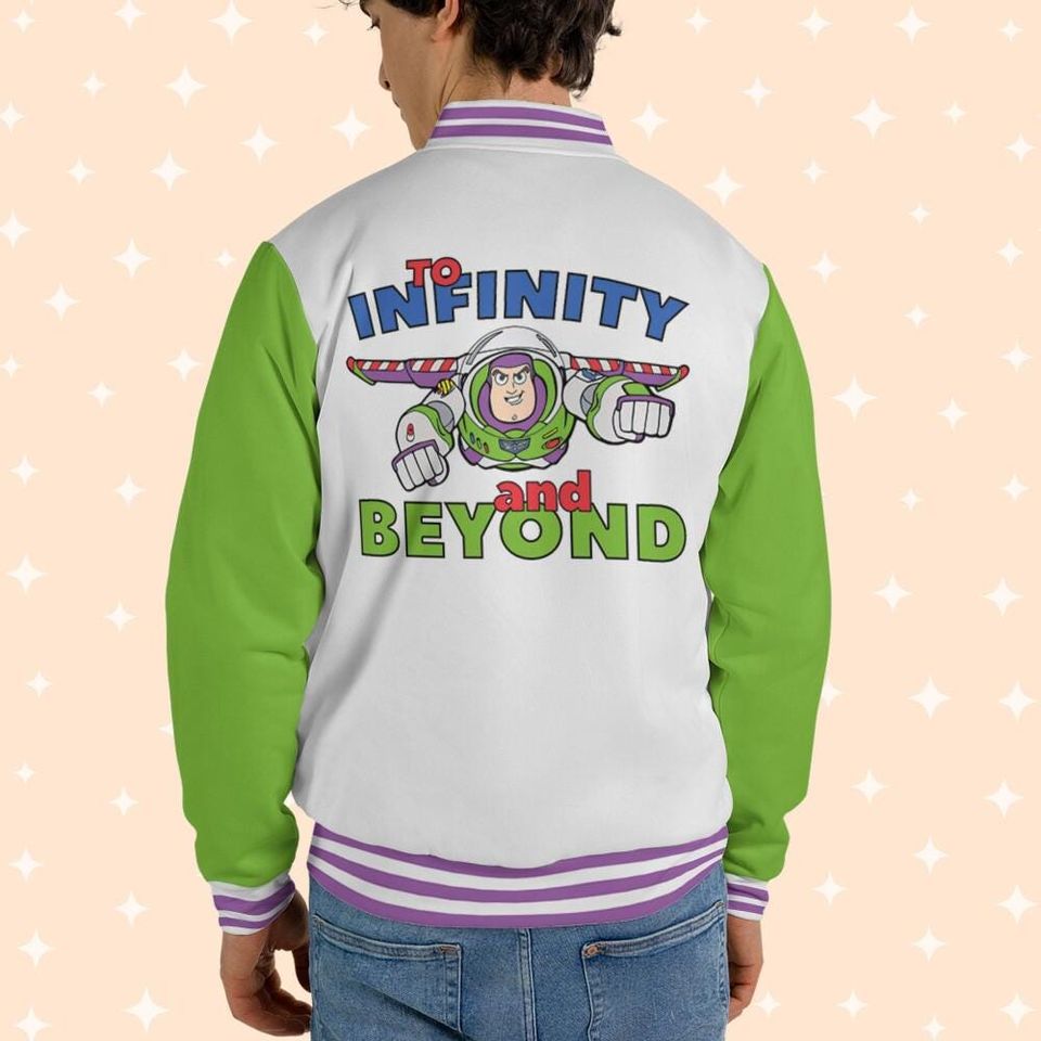 Personalize Disney Toy Story To Infinity And Beyond White Green, Varsity Jacket, Baseball Team Outfit, Personalized Disney Uniform Varsity