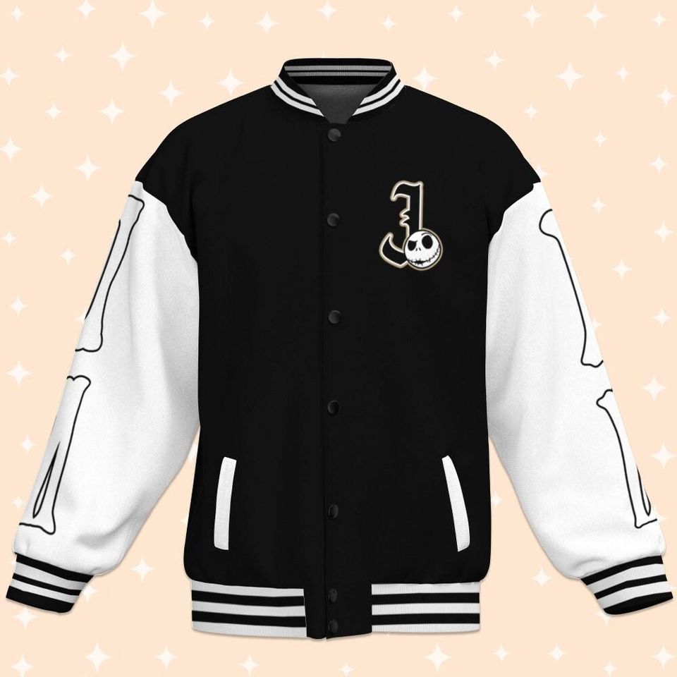 Personalize Disney Jack Skellington Black, Adult Varsity Jacket, Personalized Disney Jacket