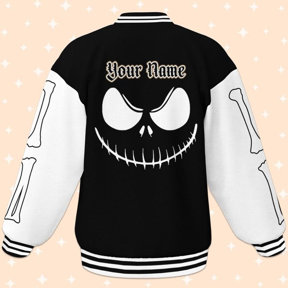 Personalize Disney Jack Skellington Black, Adult Varsity Jacket, Personalized Disney Jacket