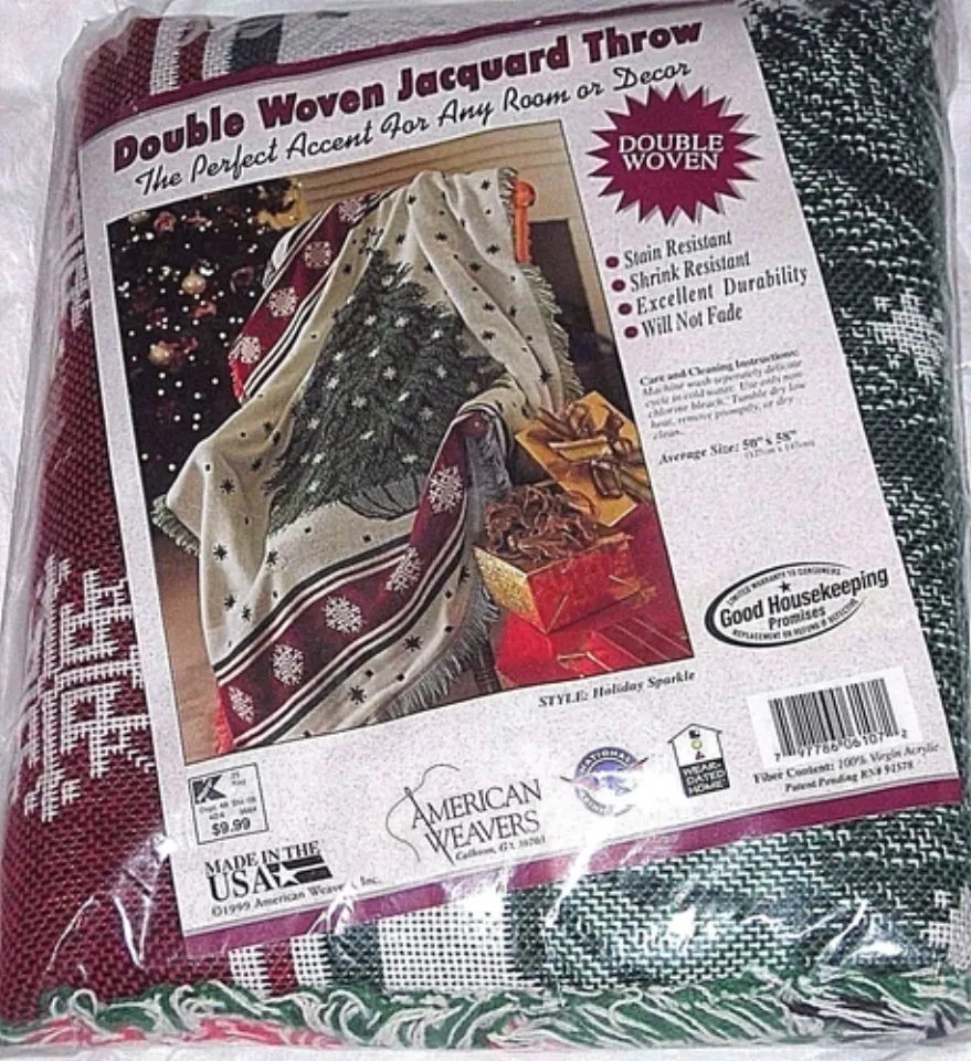 NEW Christmas Tree Throw 50x58" Fringe Double Woven Jacquer Blanket Couch Lap