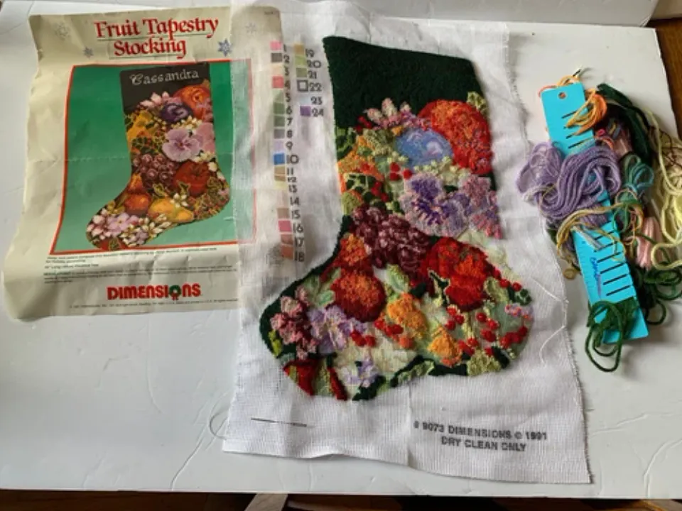 Dimensions Needlepoint Fruit Tapestry Christmas Stocking Kit -Started #9073