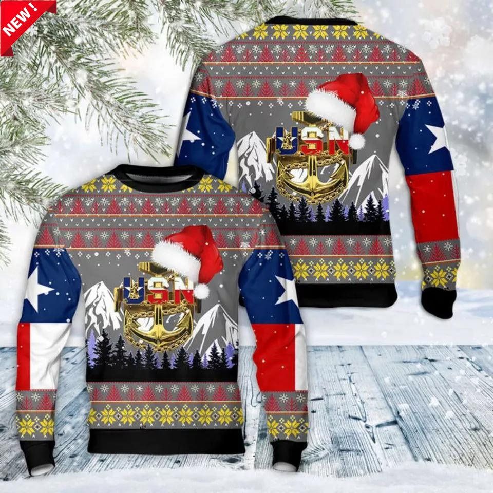 US Navy Chief Texas 3D Christmas Sweater - Gift for Husband and Dad