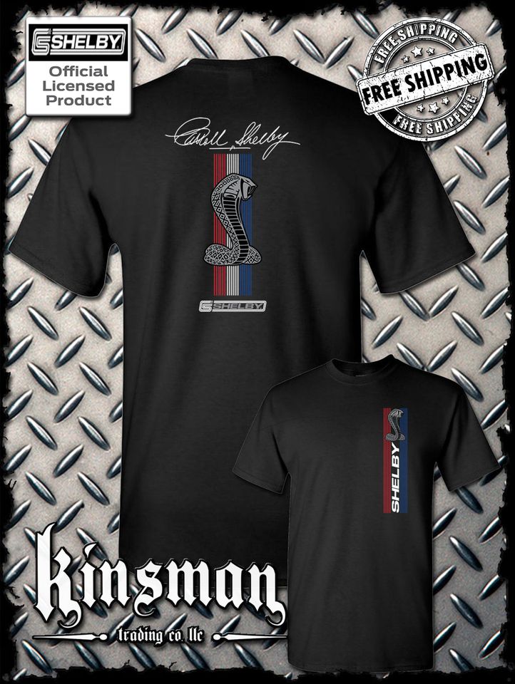 Carroll Shelby Cobra Red White Blue Stripe 2-Sided T-Shirt