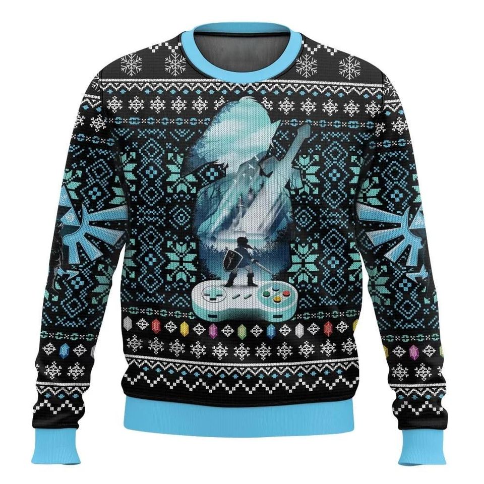 Blue Link Legend of Zelda Christmas Ugly Sweater, Video Game Characters Sweater, Hero Zelda Christmas Sweater, Xmas Gift, Gift For Him