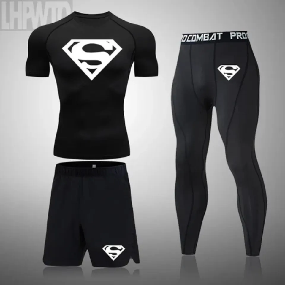 NEW Superman Men Compression T Shirt Quick Tight Set Men Exercise Training Suit