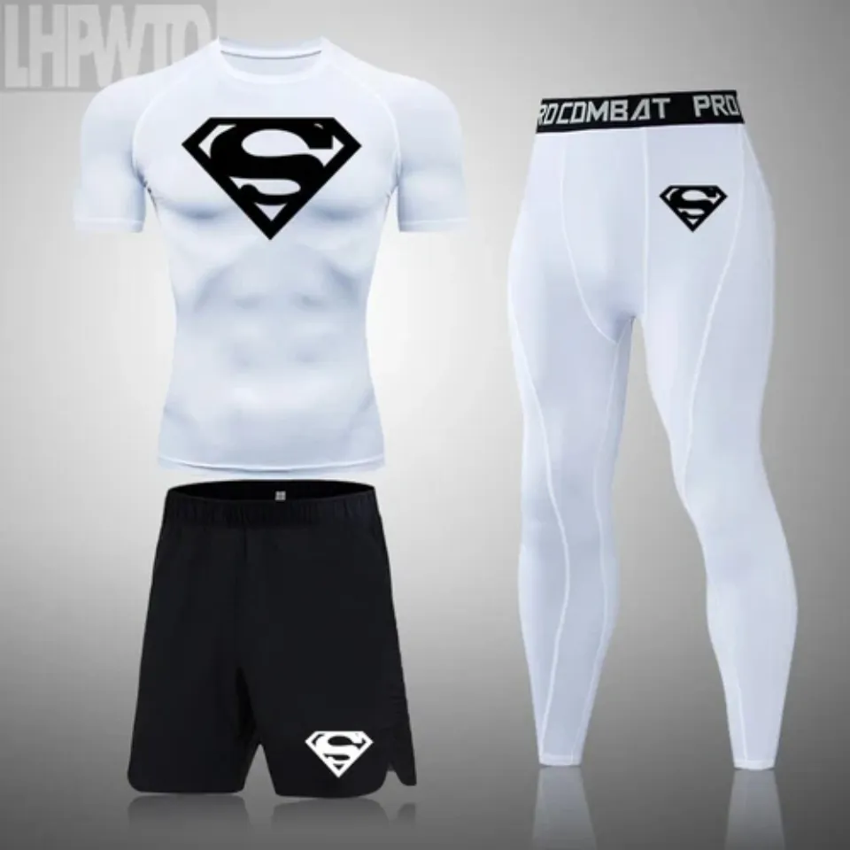 NEW Superman Men Compression T Shirt Quick Tight Set Men Exercise Training Suit