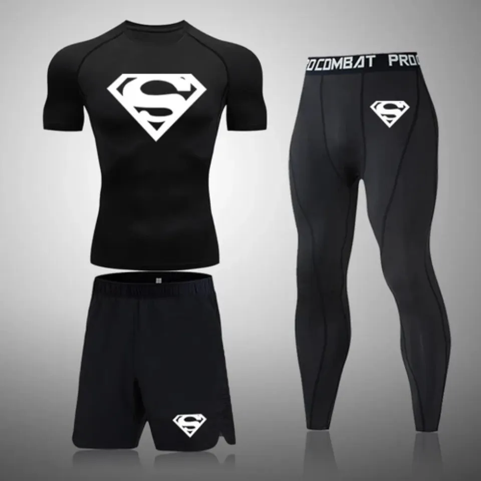 NEW Superman Men Compression T Shirt Quick Tight Set Men Exercise Training Suit