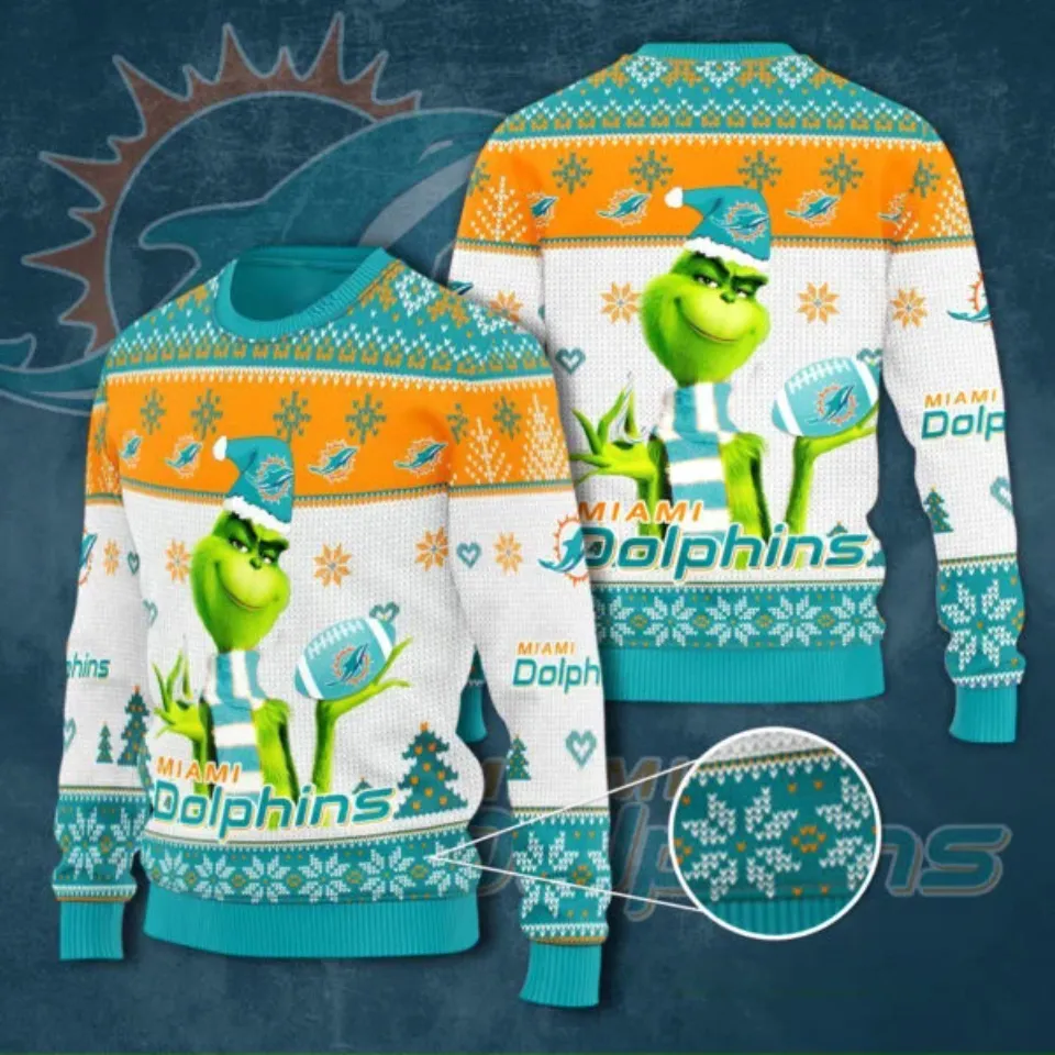 Miami Dolphins funny character Knit Ugly Christmas Knitted Sweater.