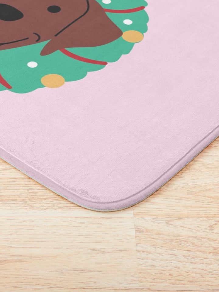 Chocolate Labrador Christmas Wreath Bath Mat