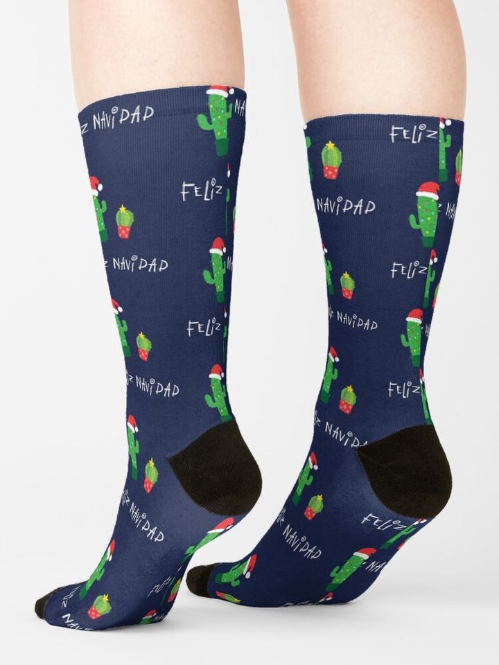 Christmas Cactis Feliz Navidad Apparel (Spanish) Socks