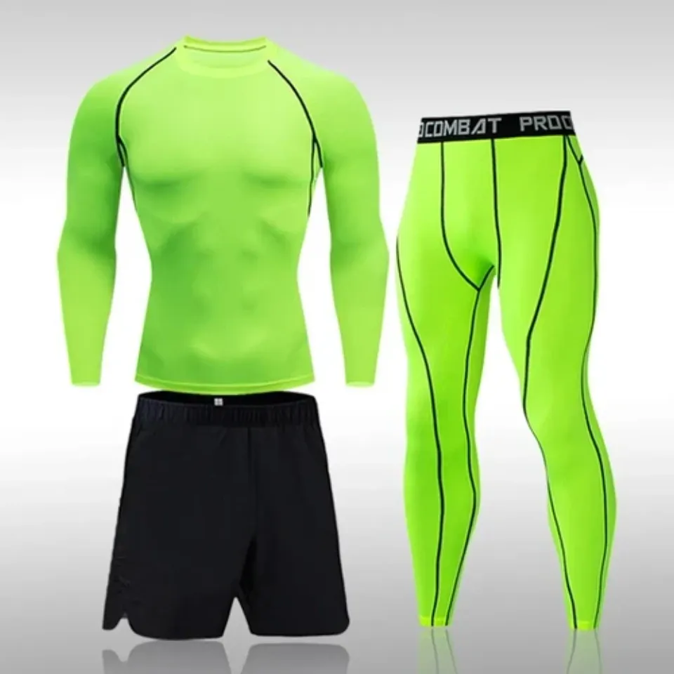 Mens 3 PCS Polyester Running Gym sport Compression Clothing Sports Tracksuit Men