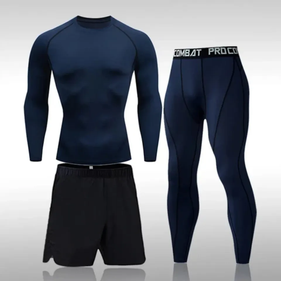 Mens 3 PCS Polyester Running Gym sport Compression Clothing Sports Tracksuit Men
