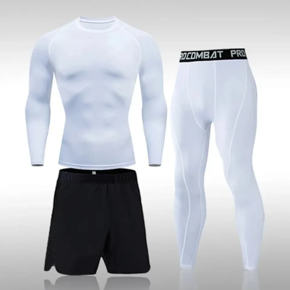 Mens 3 PCS Polyester Running Gym sport Compression Clothing Sports Tracksuit Men