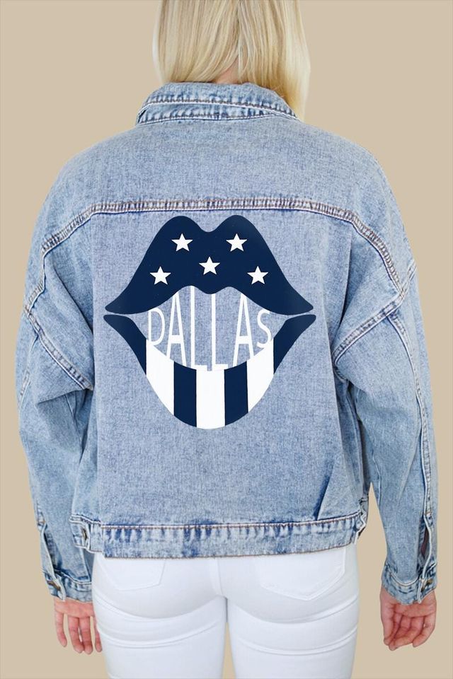 Dallas (Navy) Lips Print Denim Jacket