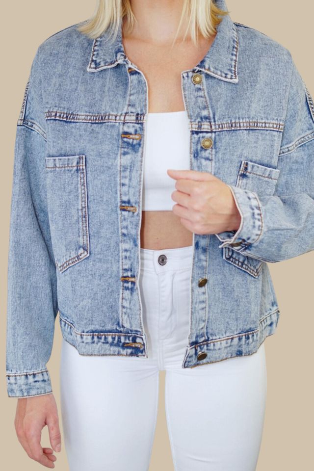 Dallas (Navy) Lips Print Denim Jacket