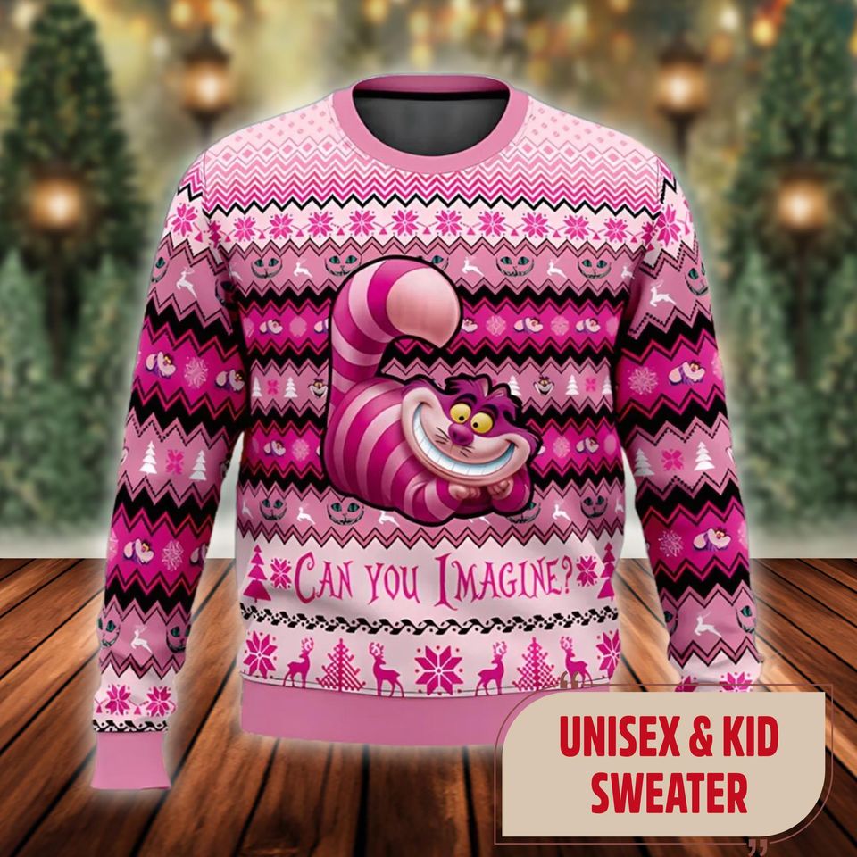 Cheshire Cat Christmas Ugly Sweater, Cheshire Cat Santa Xmas Sweater, Alice in Wonderland Shirt, Christmas Party Gift For Men Women Kid