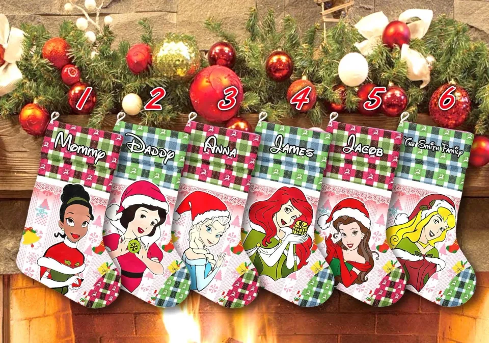 Personalized Beautiful Princess Characters Santa Hat Christmas Holiday Stocking