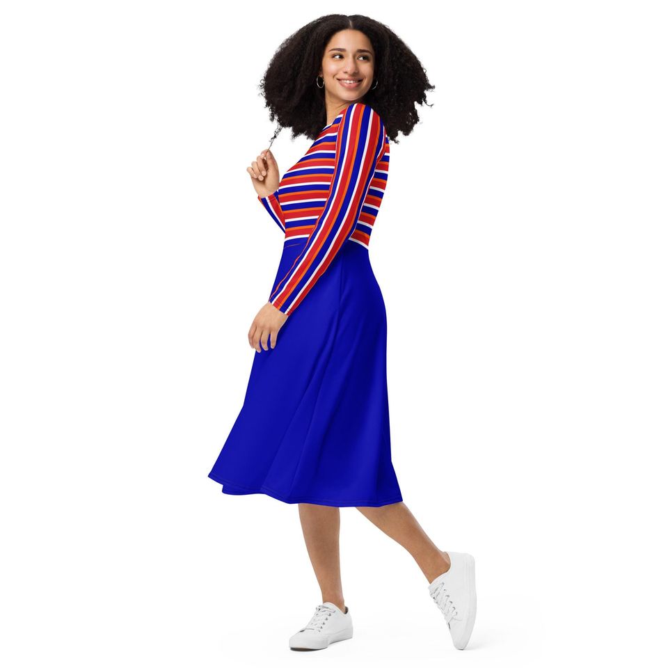 Orange Puppet Friends All-over print long sleeve midi dress