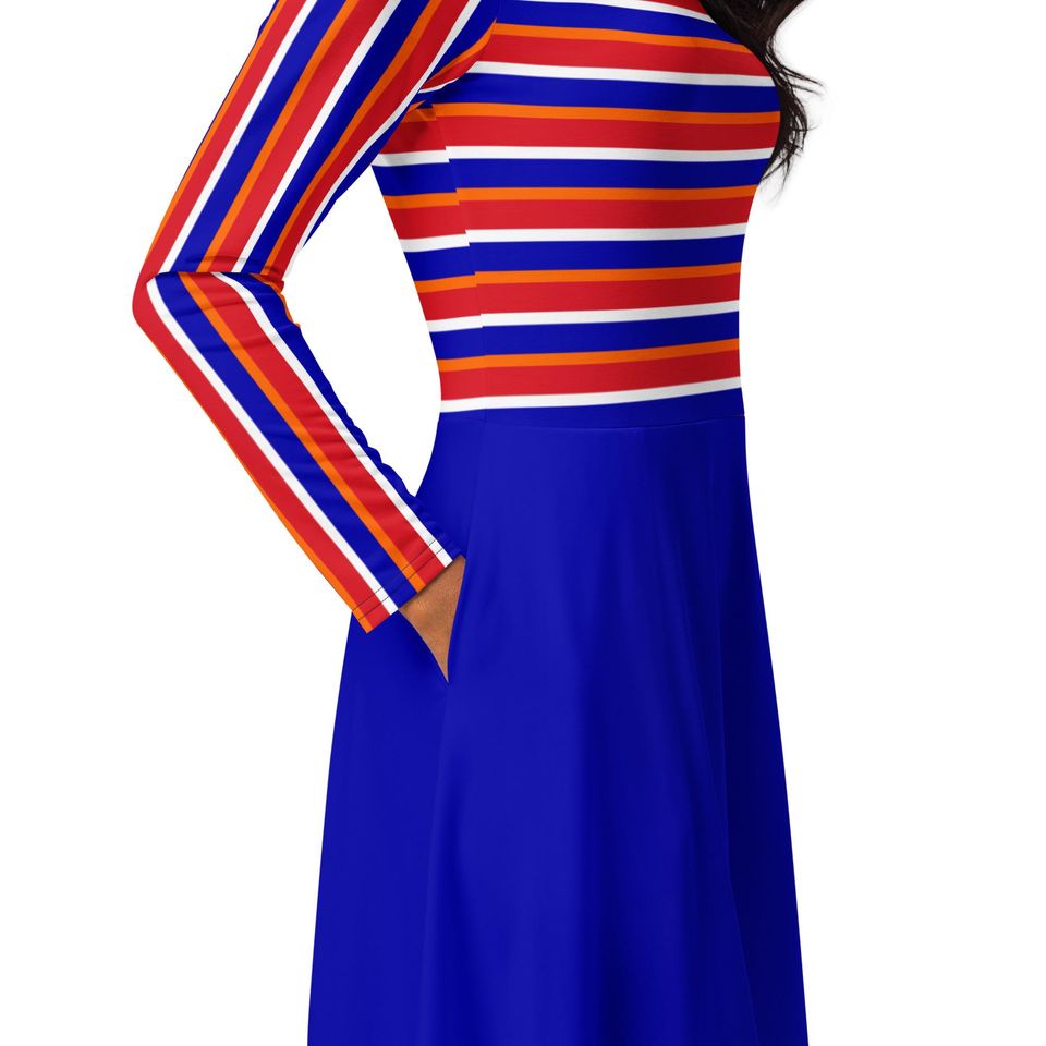 Orange Puppet Friends All-over print long sleeve midi dress