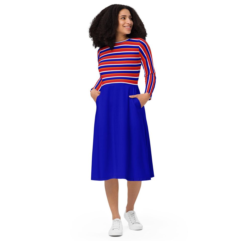 Orange Puppet Friends All-over print long sleeve midi dress